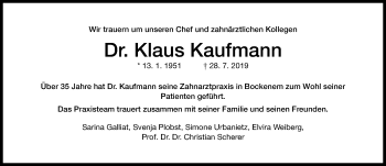 Traueranzeige von Klaus Kaufmann von Hildesheimer Allgemeine Zeitung