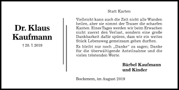 Traueranzeige von Klaus Kaufmann von Hildesheimer Allgemeine Zeitung