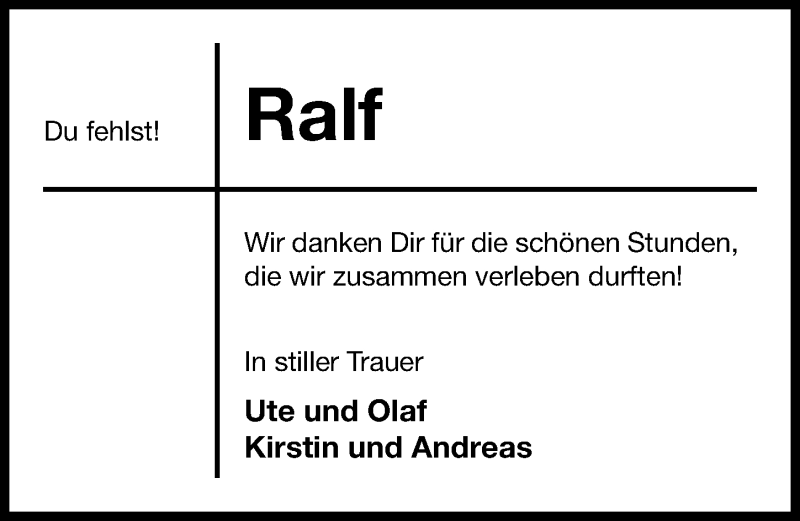  Traueranzeige für Ralf Müller vom 03.08.2019 aus Hildesheimer Allgemeine Zeitung