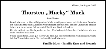 Traueranzeige von Thorsten Muck von Hildesheimer Allgemeine Zeitung