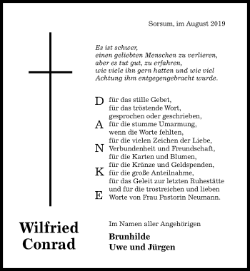 Traueranzeige von Wilfried Conrad von Hildesheimer Allgemeine Zeitung