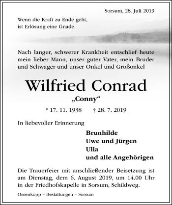 Traueranzeige von Wilfried Conrad von Hildesheimer Allgemeine Zeitung