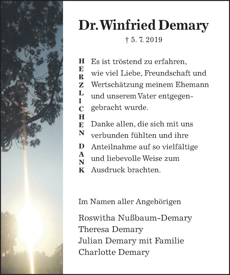  Traueranzeige für Winfried Demary vom 31.08.2019 aus Hildesheimer Allgemeine Zeitung