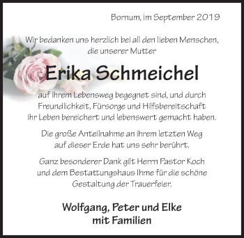 Traueranzeige von Erika Schmeichel von Hildesheimer Allgemeine Zeitung