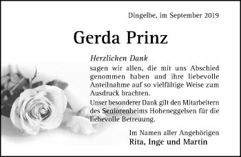 Traueranzeige von Gerda Prinz von Hildesheimer Allgemeine Zeitung