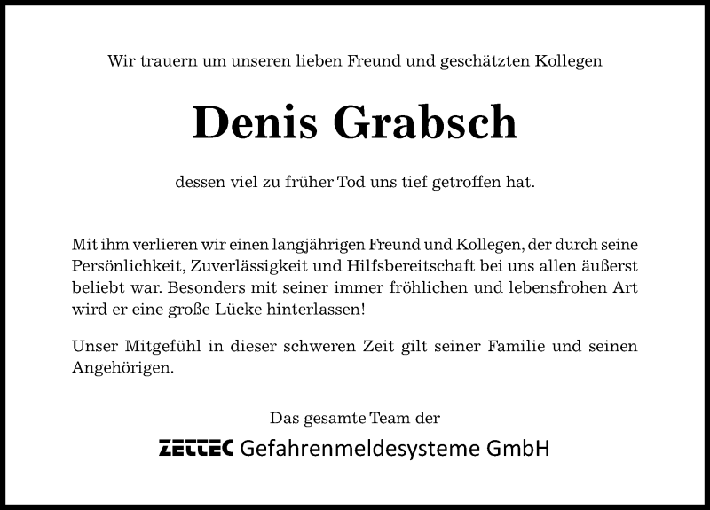  Traueranzeige für Denis Grabsch vom 11.01.2020 aus Hildesheimer Allgemeine Zeitung