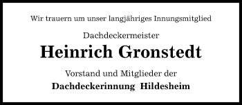 Traueranzeige von Heinrich Gronstedt von Hildesheimer Allgemeine Zeitung