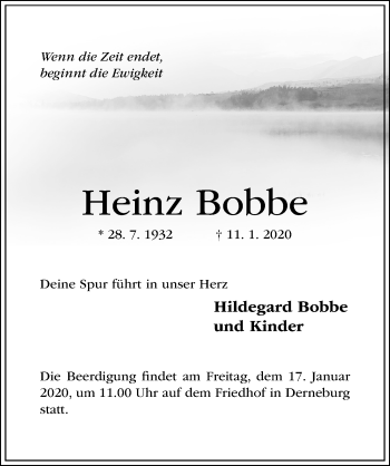 Traueranzeige von Heinz Bobbe von Hildesheimer Allgemeine Zeitung