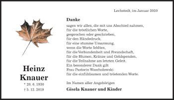 Traueranzeige von Heinz Knauer von Hildesheimer Allgemeine Zeitung