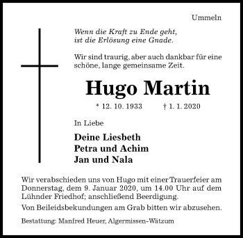 Traueranzeige von Hugo Martin von Hildesheimer Allgemeine Zeitung