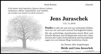 Traueranzeige von Jens Juraschek von Hildesheimer Allgemeine Zeitung