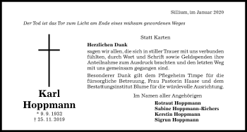 Traueranzeige von Karl Hoppmann von Hildesheimer Allgemeine Zeitung