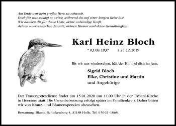 Traueranzeige von Karl Heinz Bloch von Hildesheimer Allgemeine Zeitung