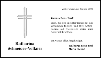 Traueranzeige von Katharina Schneider-Volkner von Hildesheimer Allgemeine Zeitung