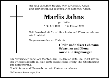 Traueranzeige von Marlis Jahns von Hildesheimer Allgemeine Zeitung