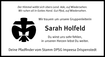 Traueranzeige von Sarah Holfeld von Hildesheimer Allgemeine Zeitung