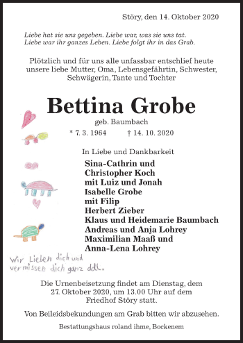 Traueranzeige von Bettina Grobe von Hildesheimer Allgemeine Zeitung