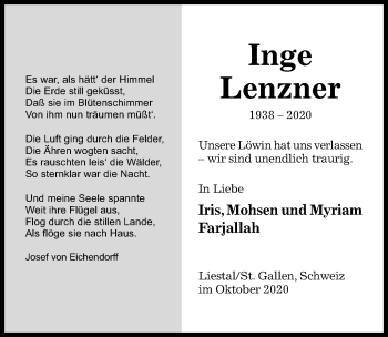 Traueranzeige von Inge Lenzner von Hildesheimer Allgemeine Zeitung