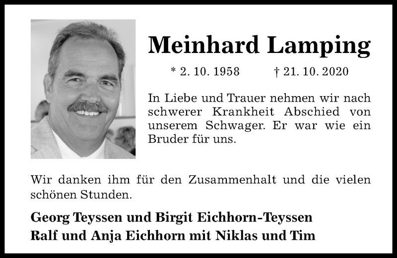  Traueranzeige für Meinhard Lamping vom 24.10.2020 aus Hildesheimer Allgemeine Zeitung