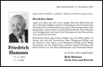 Traueranzeige von Friedrich Hamann von Hildesheimer Allgemeine Zeitung