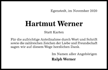 Traueranzeige von Hartmut Werner von Hildesheimer Allgemeine Zeitung