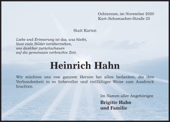 Traueranzeige von Heinrich Hahn von Hildesheimer Allgemeine Zeitung