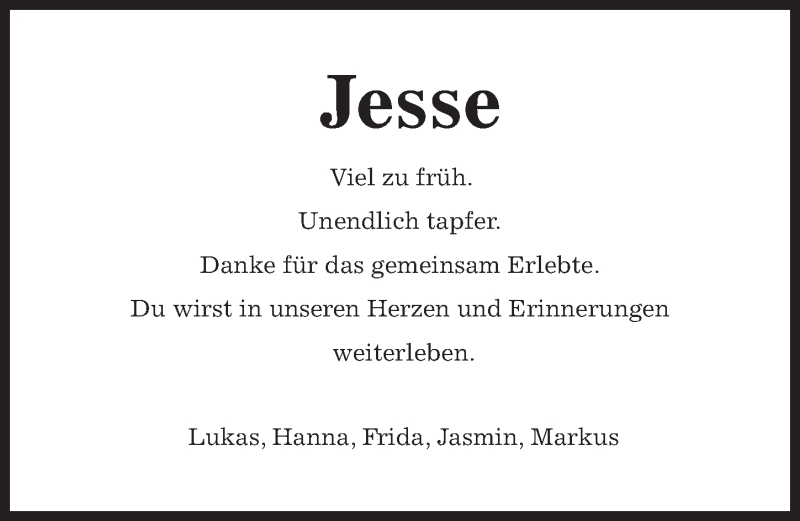  Traueranzeige für Jesse Lautensack vom 24.11.2020 aus Hildesheimer Allgemeine Zeitung