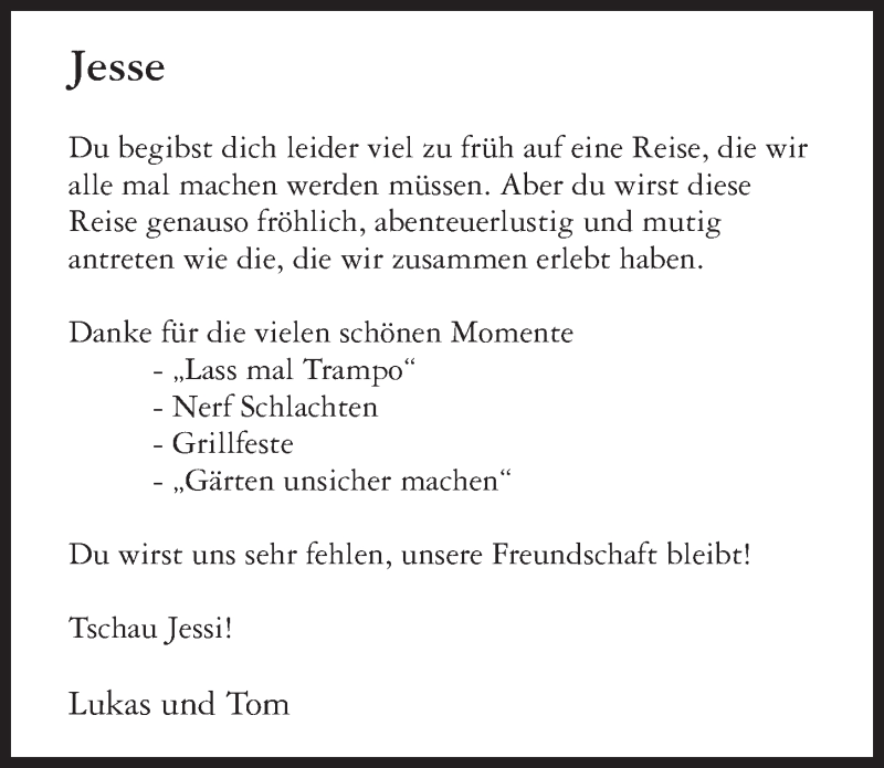  Traueranzeige für Jesse Lautensack vom 24.11.2020 aus Hildesheimer Allgemeine Zeitung