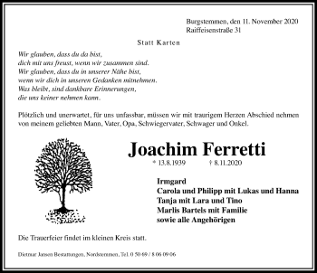 Traueranzeige von Joachim Ferretti von Hildesheimer Allgemeine Zeitung