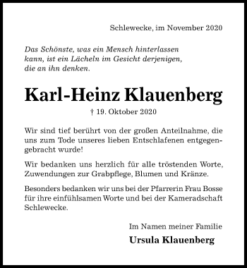 Traueranzeige von Karl-Heinz Klauenberg von Hildesheimer Allgemeine Zeitung