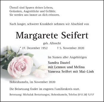 Traueranzeige von Margarete Seifert von Hildesheimer Allgemeine Zeitung