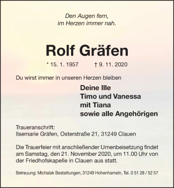 Traueranzeige von Rolf Gräfen von Hildesheimer Allgemeine Zeitung