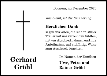 Traueranzeige von Gerhard Gröhl von Hildesheimer Allgemeine Zeitung