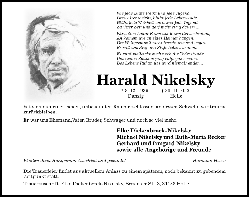  Traueranzeige für Harald Nikelsky vom 05.12.2020 aus Hildesheimer Allgemeine Zeitung