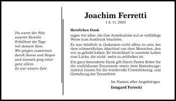 Traueranzeige von Joachim Ferretti von Hildesheimer Allgemeine Zeitung