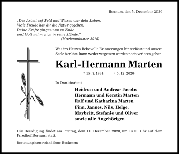 Traueranzeige von Karl-Hermann Marten von Hildesheimer Allgemeine Zeitung