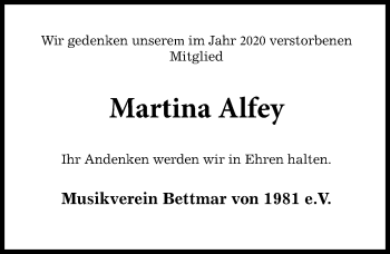 Traueranzeige von Martina Alfey von Hildesheimer Allgemeine Zeitung