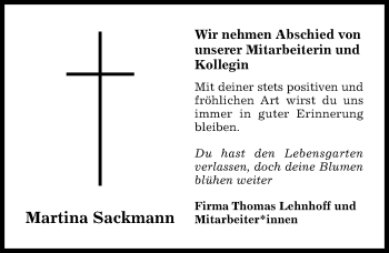 Traueranzeige von Martina Sackmann von Hildesheimer Allgemeine Zeitung