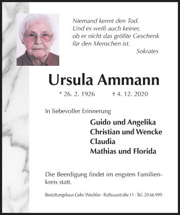 Traueranzeige von Ursula Ammann von Hildesheimer Allgemeine Zeitung