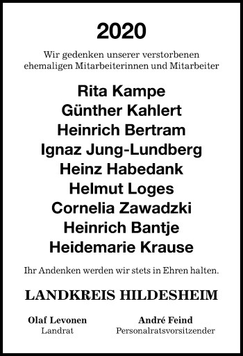 Traueranzeige von Wir gedenken Landkreis Hildesheim von Hildesheimer Allgemeine Zeitung