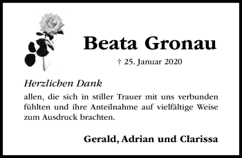 Traueranzeige von Beata Gronau von Hildesheimer Allgemeine Zeitung