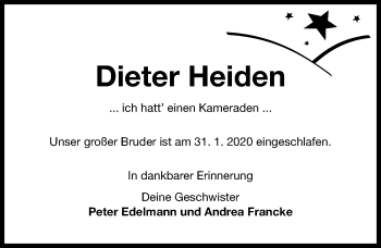 Traueranzeige von Dieter Heiden von Hildesheimer Allgemeine Zeitung