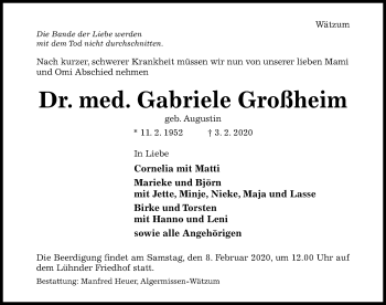 Traueranzeige von Gabriele Großheim von Hildesheimer Allgemeine Zeitung