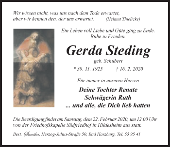 Traueranzeige von Gerda Steding von Hildesheimer Allgemeine Zeitung