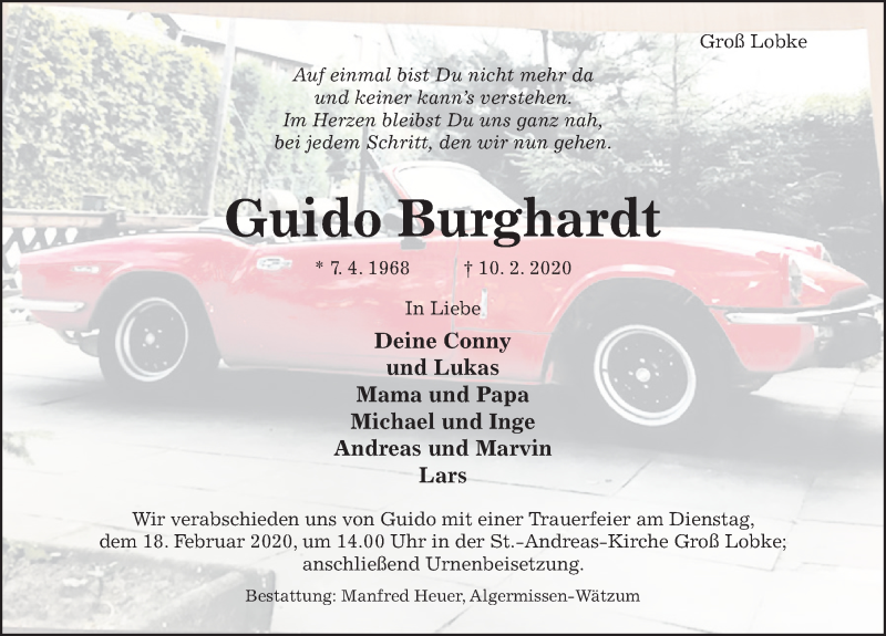  Traueranzeige für Guido Burghardt vom 15.02.2020 aus Hildesheimer Allgemeine Zeitung