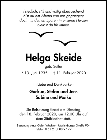 Traueranzeige von Helga Skeide von Hildesheimer Allgemeine Zeitung