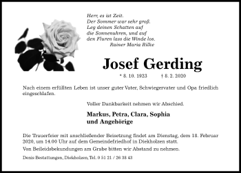 Traueranzeige von Josef Gerding von Hildesheimer Allgemeine Zeitung