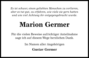 Traueranzeige von Marion Germer von Hildesheimer Allgemeine Zeitung