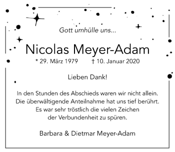 Traueranzeige von Nicolas Meyer-Adam von Hildesheimer Allgemeine Zeitung