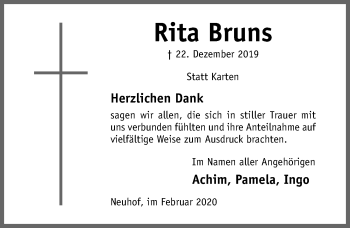 Traueranzeige von Rita Bruns von Hildesheimer Allgemeine Zeitung